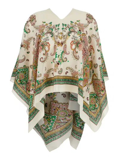 ETRO ETRO MULTICOLOR CAPE WITH ALL-OVER PAISLEY PRINT IN SILK WOMAN