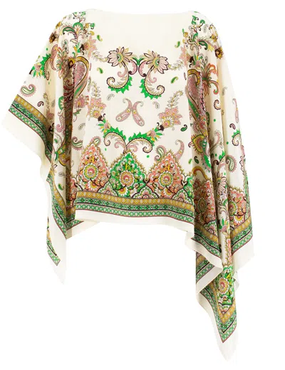 Etro Multicolor Cape With All-over Paisley Print In Silk Woman