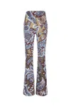 Etro Floral Velvet Jacquard Flared Pants In Multicolor Fondo Azzurro