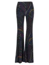 Etro Blue Flared Pants With All-over Paisley Print In Velvet Woman In Blue