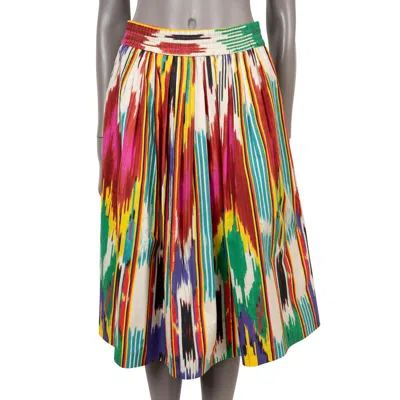 Pre-owned Etro Multicolor Cotton 2018 Ikat Flared Midi Skirt 42 M In Brown