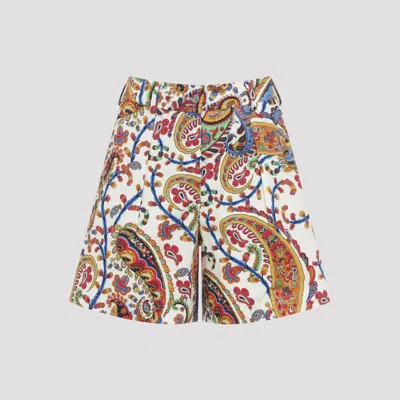 Etro Multicolor Cotton Pleated Shorts With Back Patch Pockets