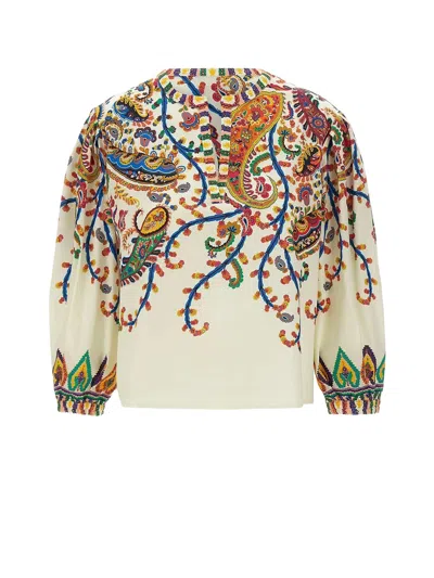 Etro Cotton Blouse With Placed Floral Paisley Print In Brown