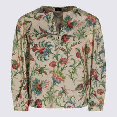 Etro Long Sleeve Top V Neck Floral In Multi