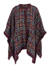 Etro Multicolor Crewneck Cape With Woven Trims In Wool Blend Woman In Multi