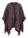 Etro Multicolor Crewneck Cape With Woven Trims In Wool Blend Woman In Black