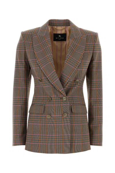 Etro Multicolor Embroidered Stretch Jersey Blazer In Brown