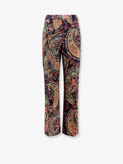 Etro Multicolor Fabric Trousers In Blue