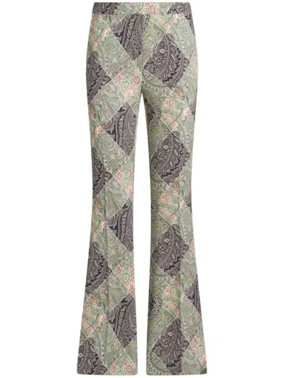 Etro Flared Printed Cady Trousers In Grey