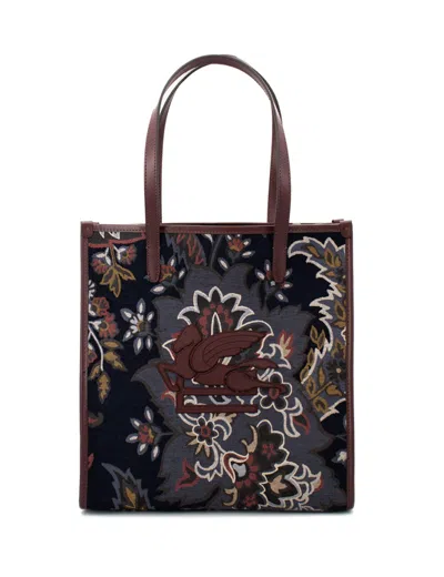Etro Multicolor Floral Paisley Jacquard Handbag On Blue Base
