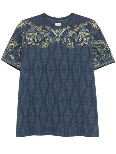 Etro Multicolor Floral Patterned Short-sleeve T-shirt In Blue