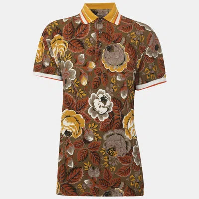 Pre-owned Etro Multicolor Floral Print Cotton Pique Polo T-shirt S