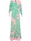 Etro Multicolor Long Dress With Round Neck And All-over Floral Print In Viscose Woman In Multicolor