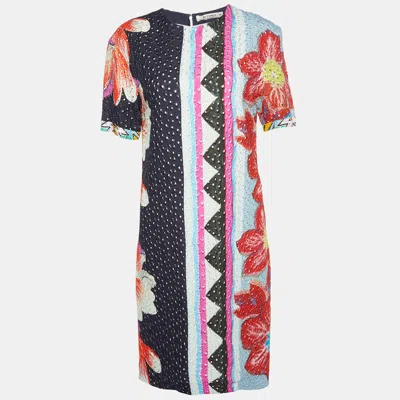 Pre-owned Etro Multicolor Floral Print Embroidered Crepe Shift Dress S