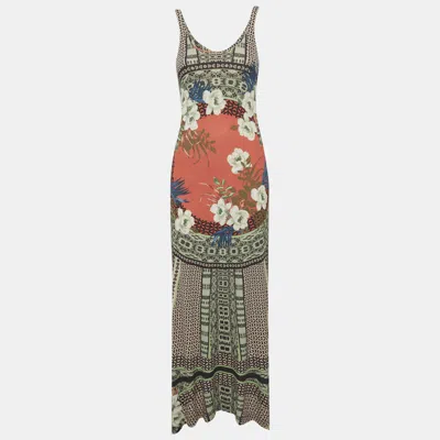 Pre-owned Etro Multicolor Floral Print Jersey Asymmetric Maxi Dress S
