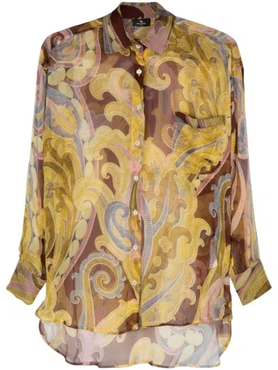 ETRO ETRO MULTICOLOR FLORAL PRINT SEMI-TRANSPARENT SHIRT