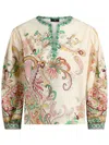 Etro Multicolor Blouse With V-neck And All-over Floral Print In Cotton Woman In Multi