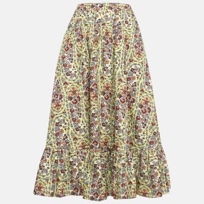 Pre-owned Etro Multicolor Floral Printed Cotton Flounce Midi Skirt S