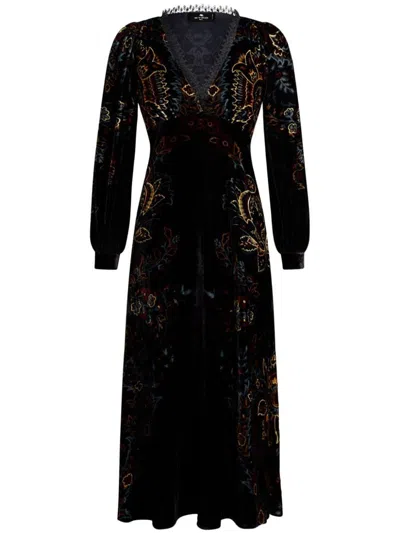 Etro Floral Print Velvet Dress In Multi