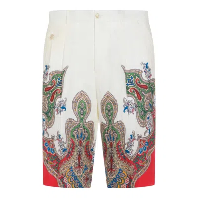Etro Multicolor Linen Shorts In White