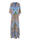 Etro Multicolor Long Dress With All-over Paisley Print And V-neck In Silk Woman In Multicolor