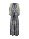 Etro Multicolor Long Dress With V Neck And All-over Paisley Print In Silk Woman In Stampa F.do Blu