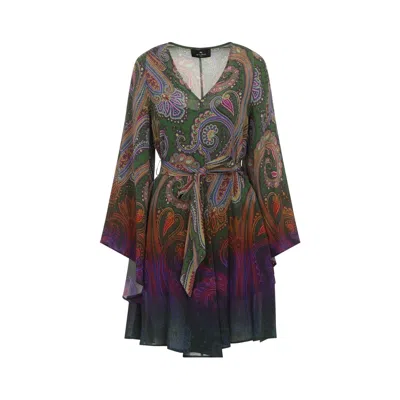 Etro Multicolor Mini Dress In Blue
