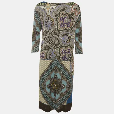 Pre-owned Etro Multicolor Paisley Print Jersey Knit Short Dress L