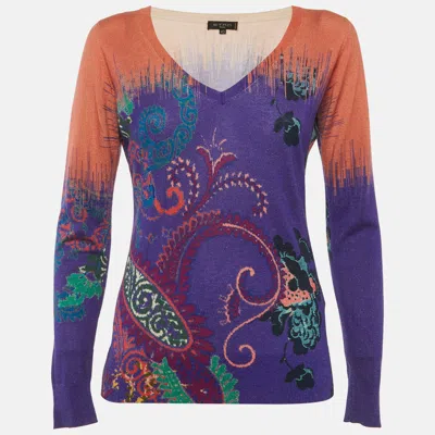 Pre-owned Etro Multicolor Paisley Print Knit V-neck Long Sleeve Top S