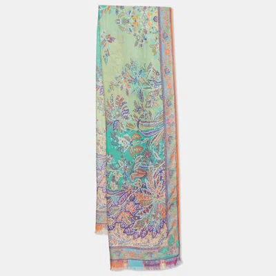 Pre-owned Etro Multicolor Paisley Print Silk And Cashmere Scarf