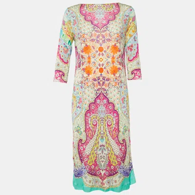 Pre-owned Etro Multicolor Paisley Print Silk Jersey Shift Dress M