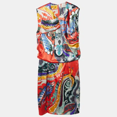 Pre-owned Etro Multicolor Paisley Print Silk Satin Sleeveless Dress M