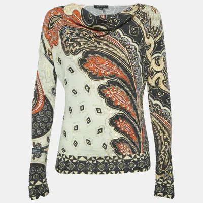 Pre-owned Etro Multicolor Paisley Print Wool Knit Cowl Neck Top M