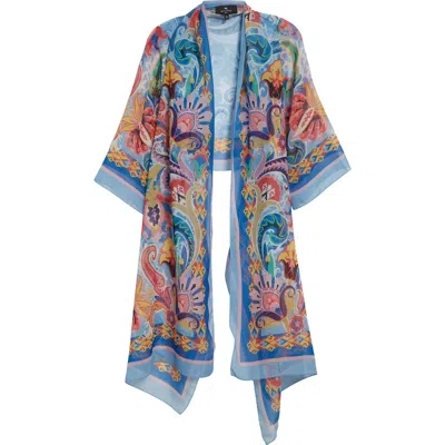 Etro Multicolor Paisley Silk Cape Scarf In Blue Print 3