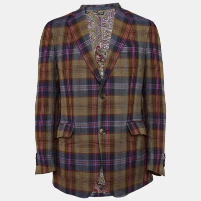 Pre-owned Etro Multicolor Plaid Linen Blend Blazer M