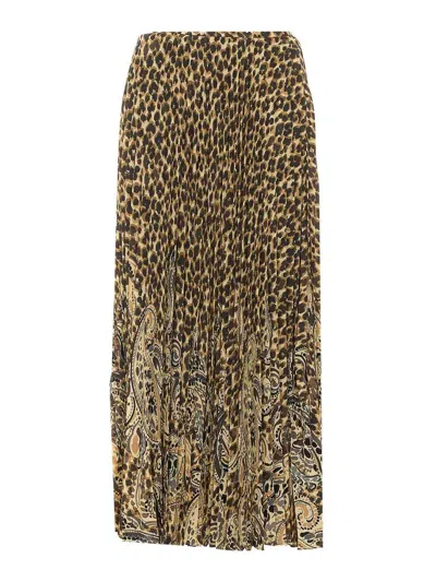 Etro Multicolor Pleated Skirt In Animal Print