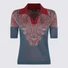 Etro Collared V-neck Polo With Patterned Ribbed Cuffs In Purple
