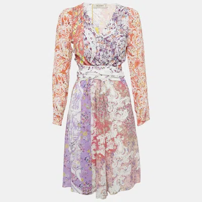 Pre-owned Etro Multicolor Printed Crepe Belted Midi Dress S