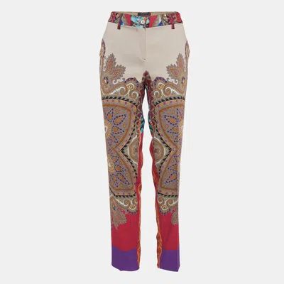 Pre-owned Etro Multicolor Printed Crepe Trousers L