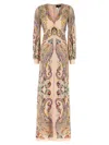 Etro , Long Dress In Printed Stretch Sable, Woman, Powder Pink, Size 46 In Multi
