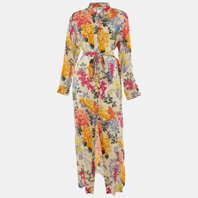 Pre-owned Etro Multicolor Printed Ramie Belted Long Dress L