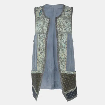 Pre-owned Etro Multicolor Printed Suede Chain Detail Top M