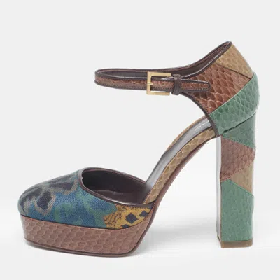 Pre-owned Etro Multicolor Python And Fabric Platform Pumps Size 35.5