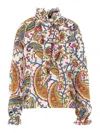 Etro Silk Blend Paisley Print Blouse With Knotted Collar In Multi
