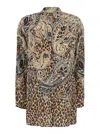 Etro Multicolor Shirt With Classic Collar And All-over Floral Animalier Silk In Multi