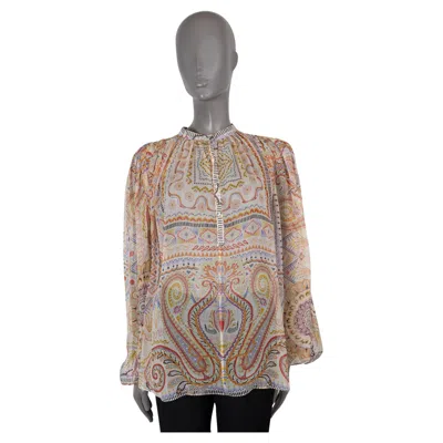 Pre-owned Etro Multicolor Silk 2022 Paisely Chiffon Peasant Blouse Shirt 42 M In Brown