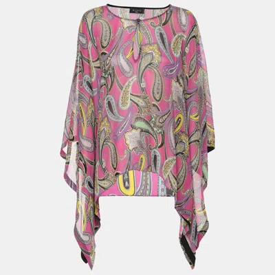 Pre-owned Etro Multicolor Silk Draped Paisley Print Blouse M