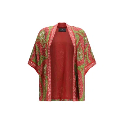 Etro Paisley Foliage Open Front Knitwear Piece In Red