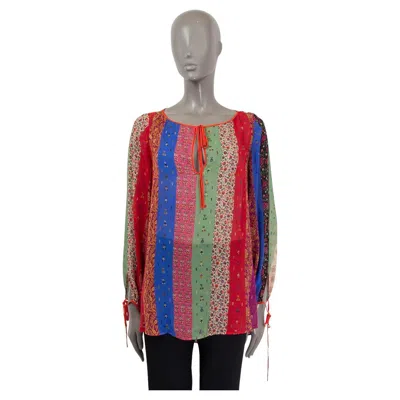 Pre-owned Etro Multicolor Silk Paisley Patchwork Striped Blouse Shirt 42 M In Brown