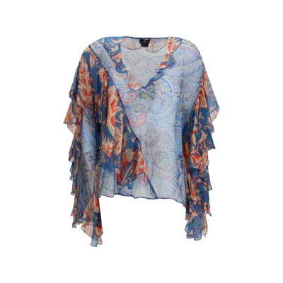 Etro Clear Blue Silk Shirt In Multi